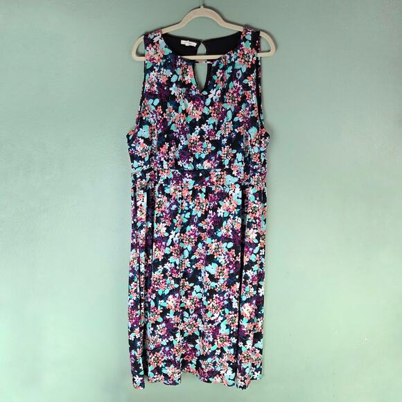 Maurices Womens Plus Size Floral Print Keyhole Sleeveless Midi Dress 3 Stretch - Picture 1 of 6